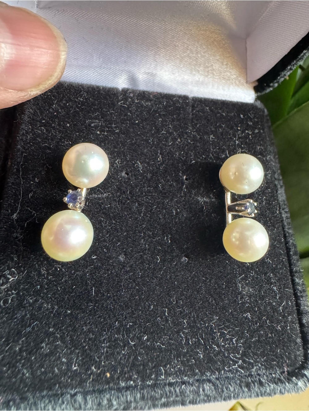 14k Double Pearl & Sapphire Earrings